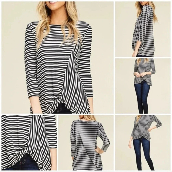 NWT annabelle boutique Black white Boutique Twist front knit top 3/4 sleeve sz S - Picture 1 of 8